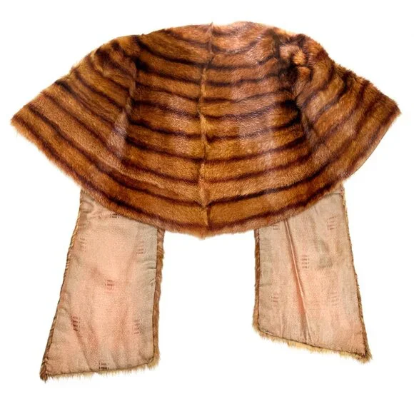 Mid Century Glamorous Real Fur Stole – Chestnut Brown Striped
